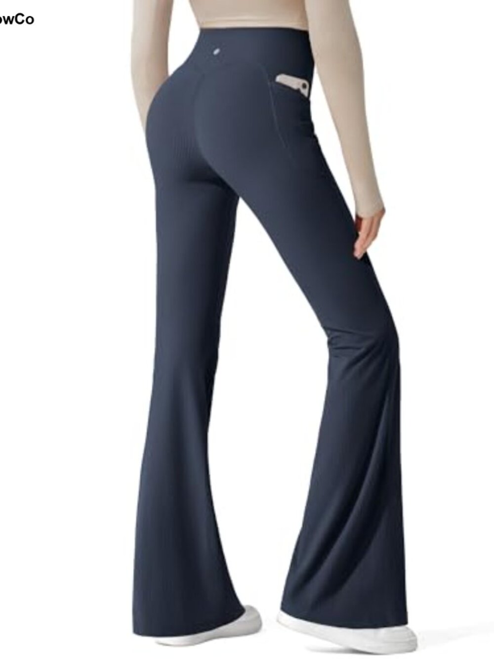 Ribbed Flare Yoga Pants High Waisted Bootcut Workout Leggings with Pockets